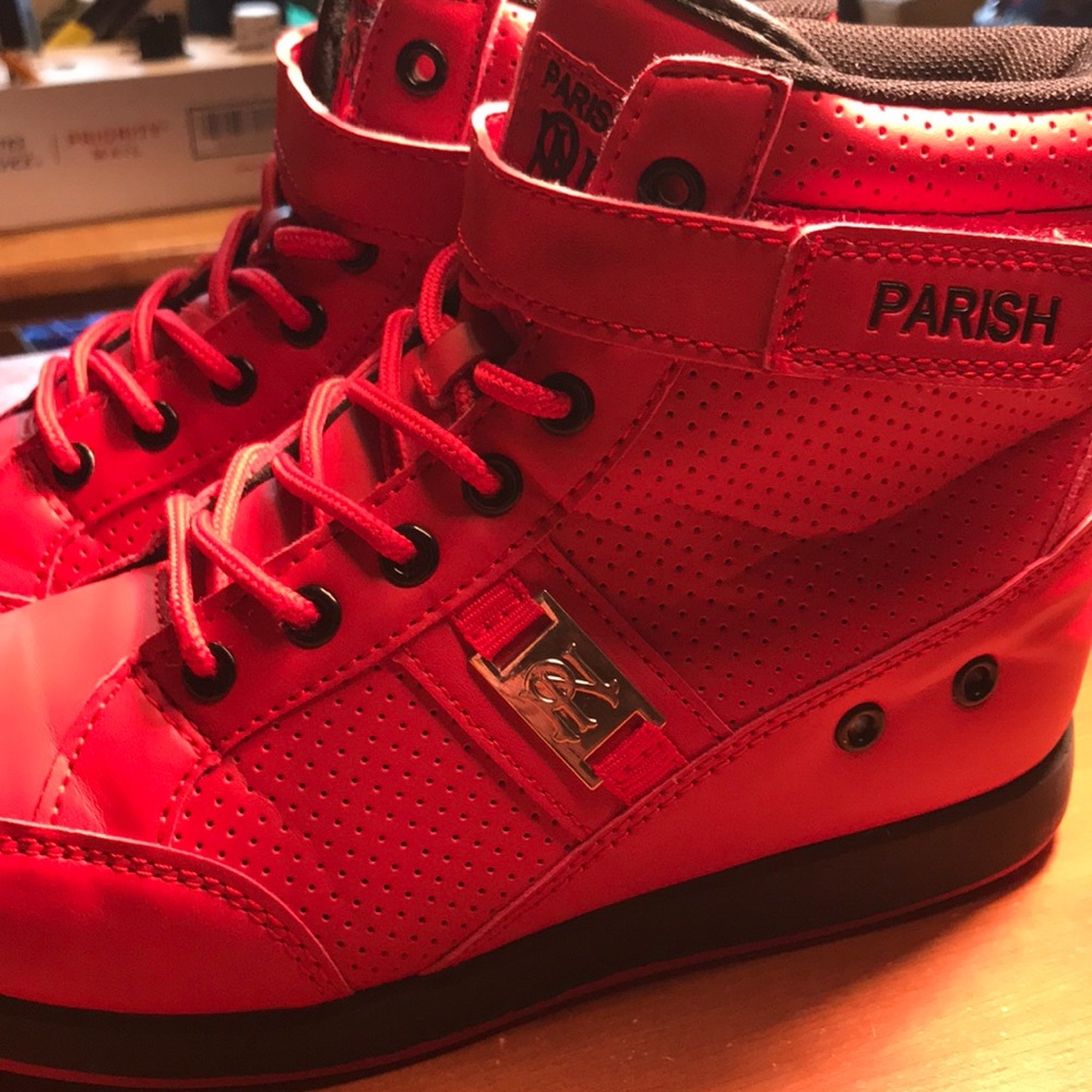 Girls red leather high tops parish nation sneakers
